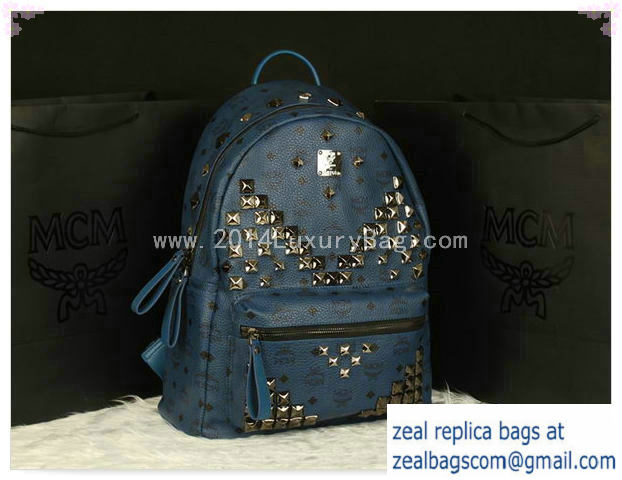 High Quality Replica MCM Stark Backpack Jumbo in Calf Leather 8100 RoyalBlue